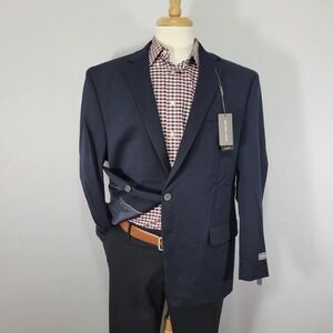 Michael Kors KOOP Mens Sport Coat Blazer Two Button Navy Blue Poly Blend 44L NEW